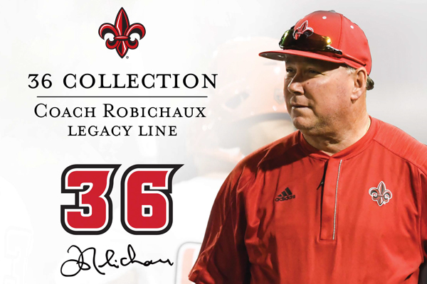 Graphic with Coach Robichaux and the words 36 Collection Coach Robichaux Legacy Line