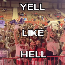 A crowd of UL students cheer and show their school spirit at "Yell Like Hell"